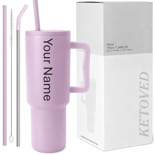Image of Personalised with Your Name, 1200ml Tumbler with Straw-Handle-Stainless Steel Double Wall Insulated Cup | Leakproof Sipper Mug for Hot-Cold Drinks |Coffee - WaterTumbler (Purple Custom)
