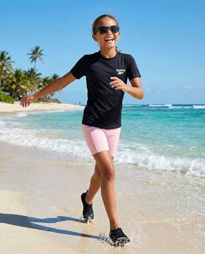 Image of Reebok 3 Pack: Girls Short Sleeve Rashguard Swim Shirt UPF Sun Protection UV SPF Athletic Beach Pool Kids Teen Tween 6-16