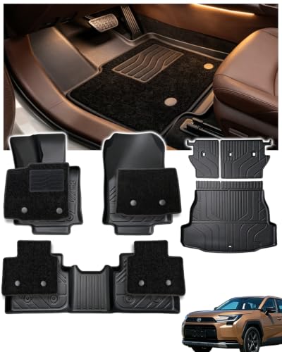 Image of Floor Mats for 2026 Toyota RAV4 Plug in Hybrid (Suitable for PHEV), Cargo Mat and Backrest Mats, Dual Layers Custom Fit TPE All Weather 2026 RAV4 Floor Mats Full Set, 2026 RAV4 PHEV Accessories