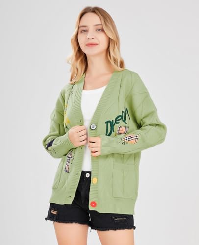 Image of utcoco Womens Open Front Cardigan Cable Knit Long Sleeve Button Down Embroidery Cardigan Sweaters