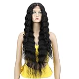 Joedir Lace Front Wigs 30'' Long Wavy Synthetic Wig 4.5' Deep Part HD Transparent Lace For Women 130% Density Wigs(BLACK COLOR)