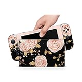 ZOOMHITSKINS Compatible with Nintendo Switch Skin Cover Soft Gold Flowers Rose Golden Black Leaves Pink Coral Pastel CLassic Vintage 3M Vinyl Decal Sticker Wrap, Made in the USA
