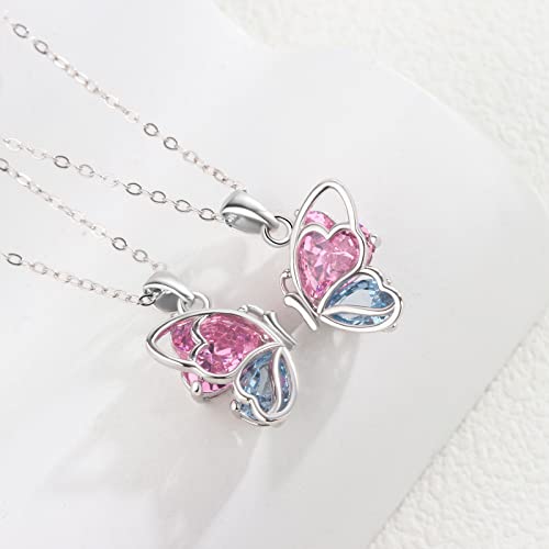 925 Sterling Silver Butterfly Matching Necklaces set 2 Mom and Daughter Necklaces Aunt Niece Matching Necklace Best Friend Friendship Necklaces for 22