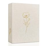 Photo Album 4x6 Holds 200 Photos, Linen Hardcover with Gold-Foil Floral Design, Slip-In Picture Album for Family, Wedding, Baby, Graduation, Anniversary and Vacation, Beige