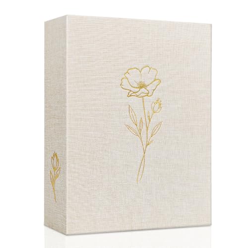 Photo Album 4x6 Holds 200 Photos, Linen Hardcover with Gold-Foil Floral Design, Slip-In Picture Album for Family, Wedding, Baby, Graduation, Anniversary and Vacation, Beige by kuword - Used condition - US$16.14