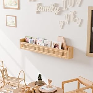 Wood and Rattan Wall Shelf - 36’’ Nursery Floating Shelves for Wall Storage, U-shape Natural Pine Wood Wicker Wall Shelf|Boho Decorative Shelves for Netural Nursery Decor,Living Room,Bedroom Wood and Rattan Wall Shelf 36 Nursery Floating Shelves for Wall Storage U shape Natural Pine Wood Wicker Wall ShelfBoho Decorative Shelves for Netural Nursery DecorLiving RoomBedroom