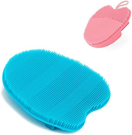 INNERNEED Soft Silicone Face Brush Cleanser Manual Facial Cleansing Scrubber, with Silicone Body Brush Shower Scrubber Gentle Exfoliating (Blue+Pink)