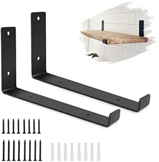 Black Shelf Bracket, 2 Pcs Heavy Duty Shelf Brackets Industrial Shelf Bracket L Shape Right Angle Corner Bracket for Wall Mounted Shelve with Matching Screw and Anchors(5.5 x 8 inch)