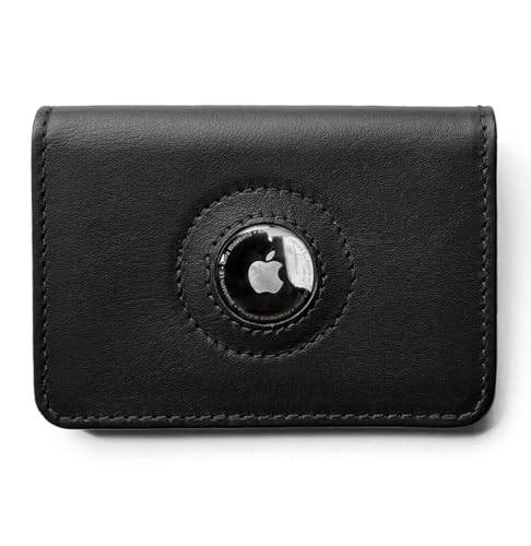 Leather Wallet for Apple AirTag NW041I – Slim Front Pocket Bifold – Handmade in Brazil – Full-Grain Leather – Holds Cards & Cash – Gift for Men – Minimalist Travel Wallet - Black