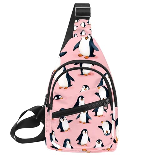Sac à dos à bandoulière motif pingouins rose avec sangle ajustable unisexe