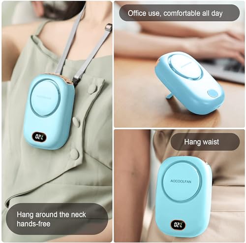 Image of AOCOOLFAN Portable Neck Fan, Mini Small Personal Handheld Fan USB Rechargeable 3 Speed for Girls Boys Woman Eyelash Travel Home Office Outdoor (light blue)