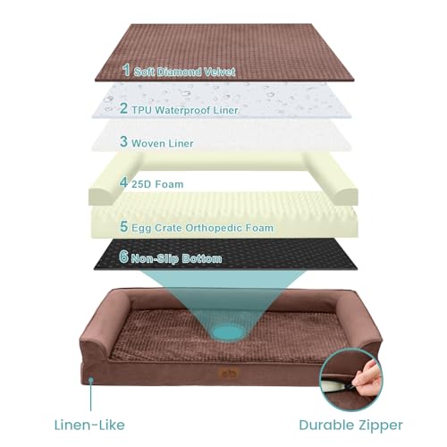 COZY KISS Orthopädisches Hundebett für extra große Hunde,Braun(U-Form,XL)