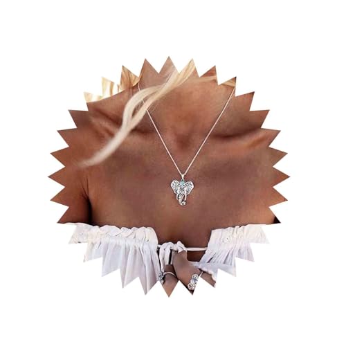 Yheakne Silver Elephant Pendant Necklace for Women, Boho Chain, 18