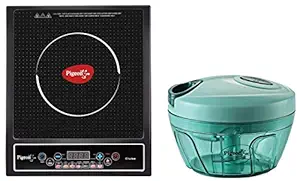 Pigeon by Stovekraft New Handy Mini Plastic Chopper with 3 Blades, Green and Cruise 1800-Watt Induction Cooktop (Black)