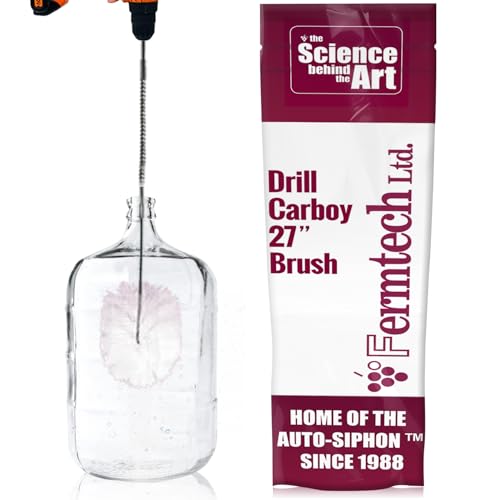 Fermtech Turbo Ballonbürste | 61 cm lange Bohraufsatzbürste | Reinigen Sie Balloneimer mit Leichtigkeit | Kunststoffborsten, langer Griff, lässt sich an Standard-Bohrmaschinen befestigen für