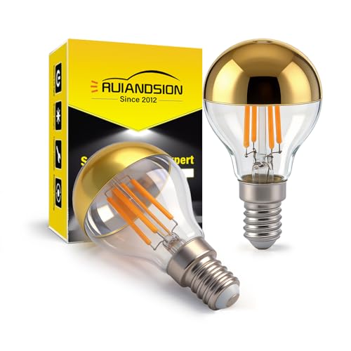 Image of Ruiandsion 2 Pack E14 Half Gold Mirror Top G45 LED Filament Bulb,4W 2700K Warm White AC220-240V,Replaces 40W Incandescent for Bedroom Bedside & Wall Lamp