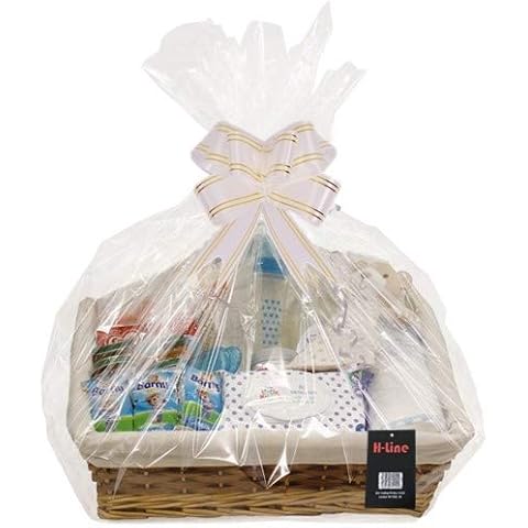 Make Your Own Gift Hamper Kit - Wicker Storage Basket Cellophane Wood Shred Bow Set - Christmas Easter Christening Wedding Baby Shower or Birthday Gift (1 Kit, SMALL Brown) Cover
