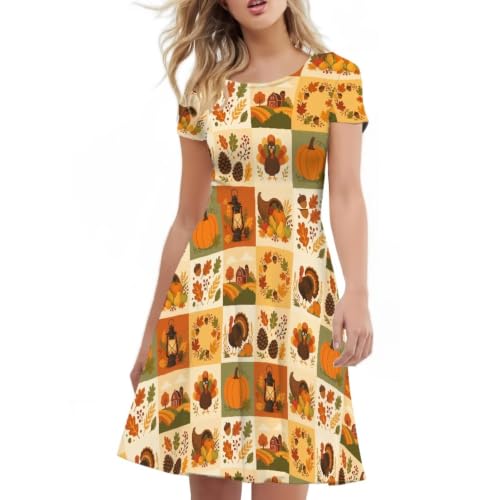 Image of Forchrinse Summer Dresses for Women Crew Neck Short Sleeve Midi Dress Casual Beach Vacation Sundress