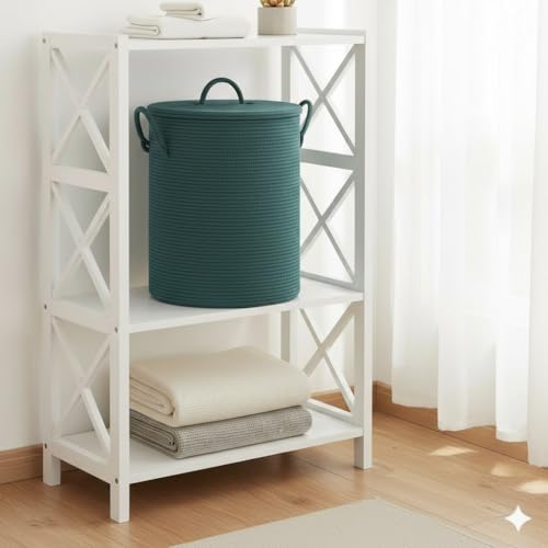 Image of Basket with Lid, 15 inch x 20 inch Woven Storage Basket for Blankets, Toys, Pillows, Towels, Living Room Bedroom Storage Bin, Round Rope Basket with Lid, Wicker Baskets for Organizing (BG5)