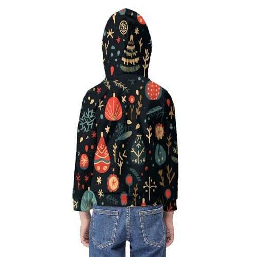 Sweat à capuche Noël imprimé 3D pull chaud enfant à poches confort - 6