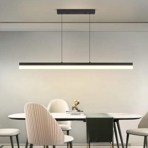 Mikeru 80CM Dimmable Hanging Pendant Light, LED Linear Ceiing Lighting 10%-100% Kitchen Island Lights with Memory Function 3000K/4500K/6000K Modern Contemporary Island Lamp for Conference Hall