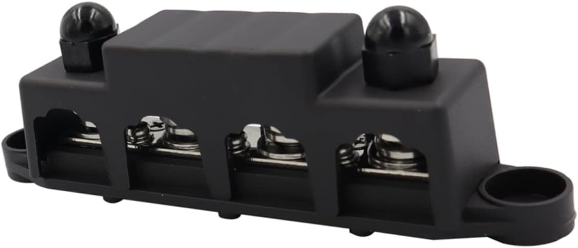 Happyyami 5/16 4 Terminal Power Distribution Block Cover 48V DC 250A Battery Bus Bar Black and Red Wiring Connector