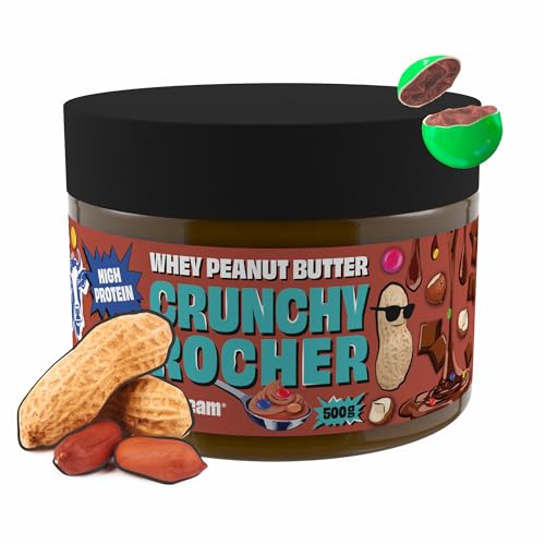 Zoomad Labs FitCream Whey Peanut Butter Crunchy Rocher 500 g – Crema Proteica de Cacahuete con Whey Protein | 30% Proteína | Sin Azúcares Añadidos | Textura Crunchy | Protein Cream Fitness