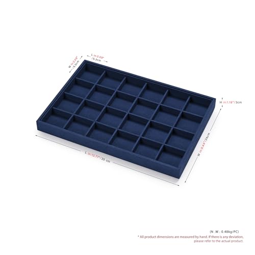 24 Grids Jewelry Tray Earring Organizer Tray Microfiber Jewelry Display Tray Ring Earrings Holder Trays Jewelry Drawer Organizer for Ring Earrings Holder Storage Display Tray