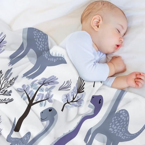 Couverture flanelle bleu-gris dinosaure réversible contre le froid du lit - 8