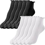 10 Pairs Women Ruffle Aesthetic Socks Ankle Frilly Socks Kawaii Cuff Socks Knit Solid Color Lace...