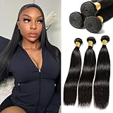 12A Virgin Human Hair Bundles 10 12 14 Inch Straight 100% Brazilian Bundles Human Hair Natural Black 3 Bundles Deals (10 12 14)