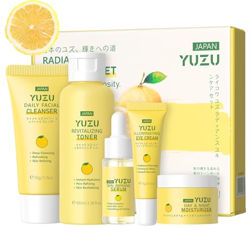 JAPAN YUZU Skin Care Sets & Kits, Skin Care For Teenage Girls, Skin Care Set For Pamper Teenage Girls Gifts, Facial Kit, Vitamin C Skincare Set, Cleanser, Toner, Serum, Moisturizer, Eye Cream(5PCS)