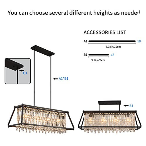 Image of LMQNINE Chandeliers for Dining Room, 4-Light Trapezoidal Industrial Dining Room Light Fixture Farmhouse Chandelier Crystal Pendant Lights Kitchen Island Living Room (Black 35.43 inch)