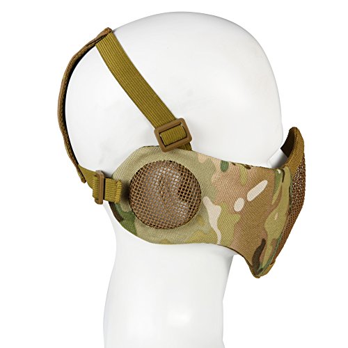 ATAIRSOFT Tactical Airsoft CS Protective Lower Guard Mesh Nylon Half Face Mask with Ear Cover MC - Thumbnail 5