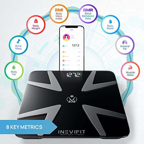 Inevifit Smart Body Fat Scale, Highly Accurate Bluetooth Digital Bathroom Body Composition Analyzer, Measures Weight, Body Fat, Water, Muscle, Bmi, Visceral Fat & Bone Mass For Unlimited Users #TOP1