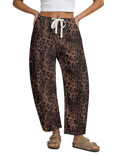 GRAPENT High Rise Barrel Jeans Women Ankle Jeans for Women Leopard Barrel Womens Stretchy Cropped Pants for Baggy Baggy Brown Leopard Size Small US 4 to 6