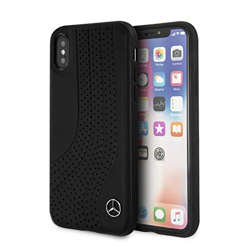 CG Mobile Mercedes Benz Genuine Leather Case for iPhone X and iPhone Xs Hard Cell Phone Cover Black Easy Snap-on Shock Absorption Cover Officially Licensed.