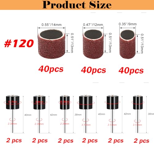 Sunxeke Sanding Drum Set for Most Rotary Tools-Includes 120 Aluminum Oxide Sanding Sleeves for Drum Sanders(120Grit) and 12 Drum Mandrels-Sanding Bits Tool Accessories with Box