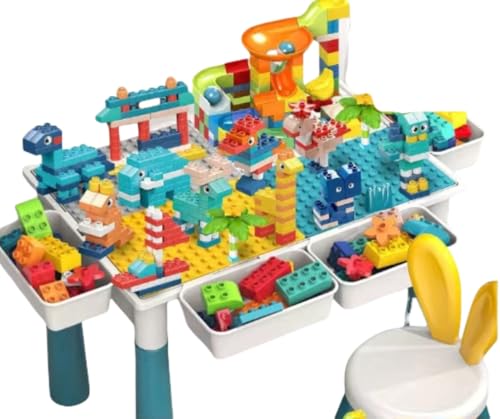 SIzlaho 子供用 多機能 大型 互換 レゴ 大型 パーティクル 組み立て 知育玩具 男の子 3〜6歳 ブロック おもちゃ 学習 教育 コンビネーション テーブル 勉強部屋 絵画 レストラン 魚の池 (大きなテーブル+椅子1脚+大きな粒子502個+高さ