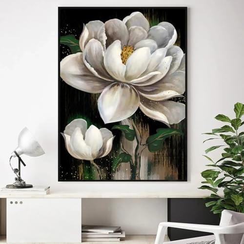 Toile abstraite fleurs blanches 70x100 pour habiller un mur vide