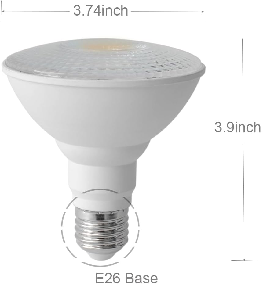 4 Pack PAR30 LED Light Bulb, 75W Equivalent, 5000K Daylight Glow, 850 Lumens, 10W Dimmable, E26 Base Indoor Spotlight Bulb