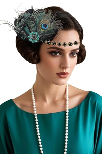 BABEYOND 1920s Flapper Feather Headband - Great Gatsby Accessories for Women 1920s Style Charleston Headpiece Carnival Costume Accessory Green