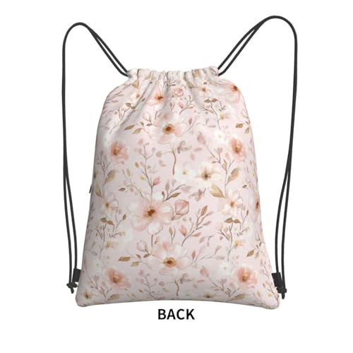 Elegant Floral Pink Drawstring Bags Gym Bag For Women Men Beach With Zipper Pocket Bag Outdoor 18 * 15.3 Inches4