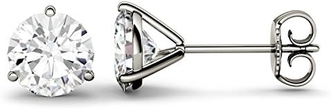 Charles & Colvard Created Moissanite 6.5mm Round Cut Stud Earrings for Women | 2 cttw DEW | Lab Grown | Solid 14K White Gold with Rhodium