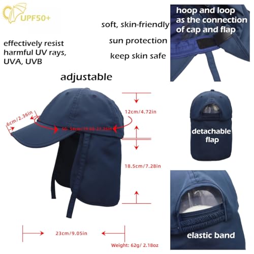 LLmoway Boys Beach Hat with Strap Toddler Kids Sun Hats with UV Protection Neck Flap Quick Dry Baseball Caps 2-6Years3