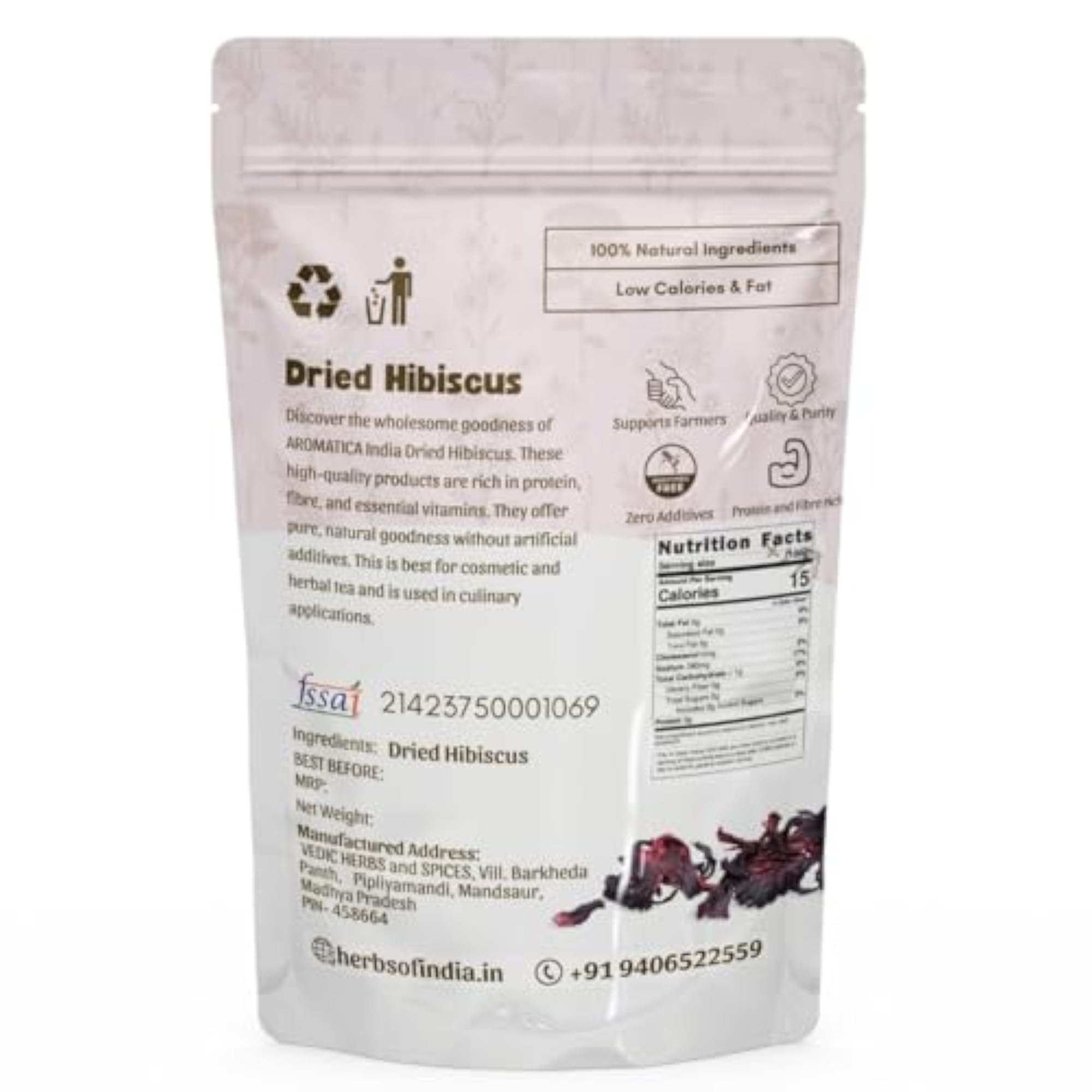 Aromatica Dried Hibiscus Flowers, 100% Pure & Natural