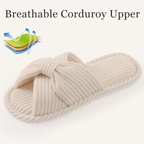 Image of Evshine Summer House Slippers for Women Corduroy Open Toe Indoor Slippers