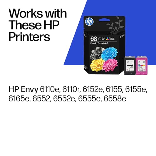 Image of HP 68 Black /Tri-Color Ink Cartridges (2-Pack) | Works with Envy 6100e, 6500e Series | 6L6S2TN | Packaging May Vary