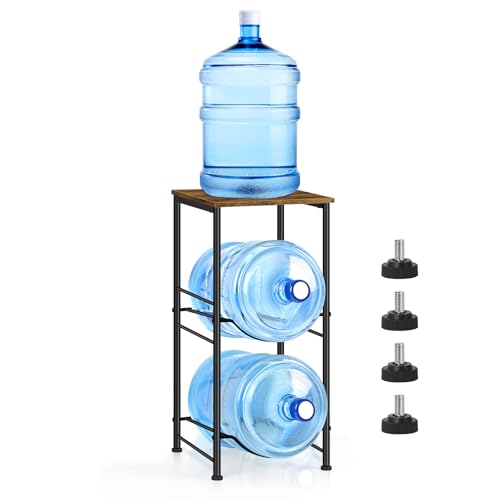 Water Jug Holder 5 Gallon Water Bottle Storage Rack Water Dispenser Stand with Top Shelf 5 gal water Jug Storage Rack for Kitchen Dining Room Office Rustic Brown
