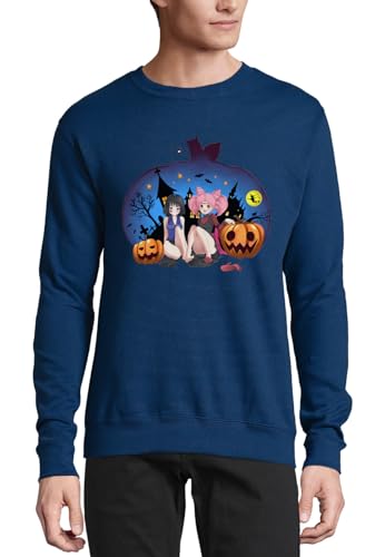 Pull fille coton bleu marine à motif sorcière tricoté avec soin